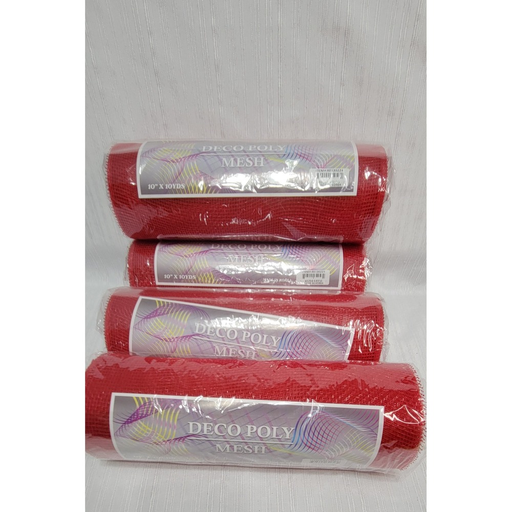 Wreath Mesh 10"x 10yd Ribbon Craft Supplies 4 Rolls Red Deco Poly Mesh